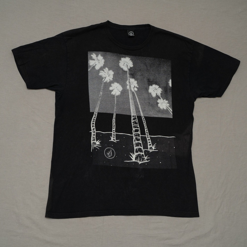 Y2k 2000s Volcom Skate Shirt Palm Tree Cartoon Drawn Print Black Adult M/L